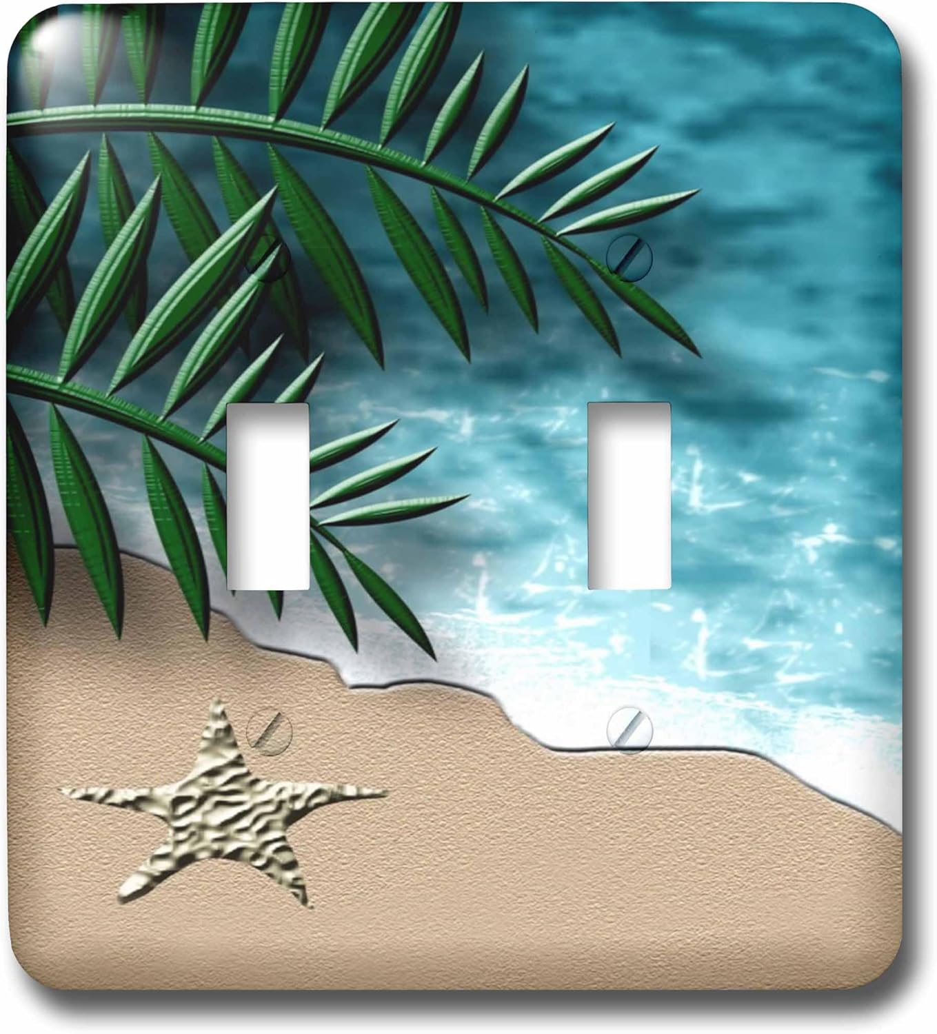 3dRose Stylized Beach Scene Shoreline Ocean Sand Starfish double toggle switch