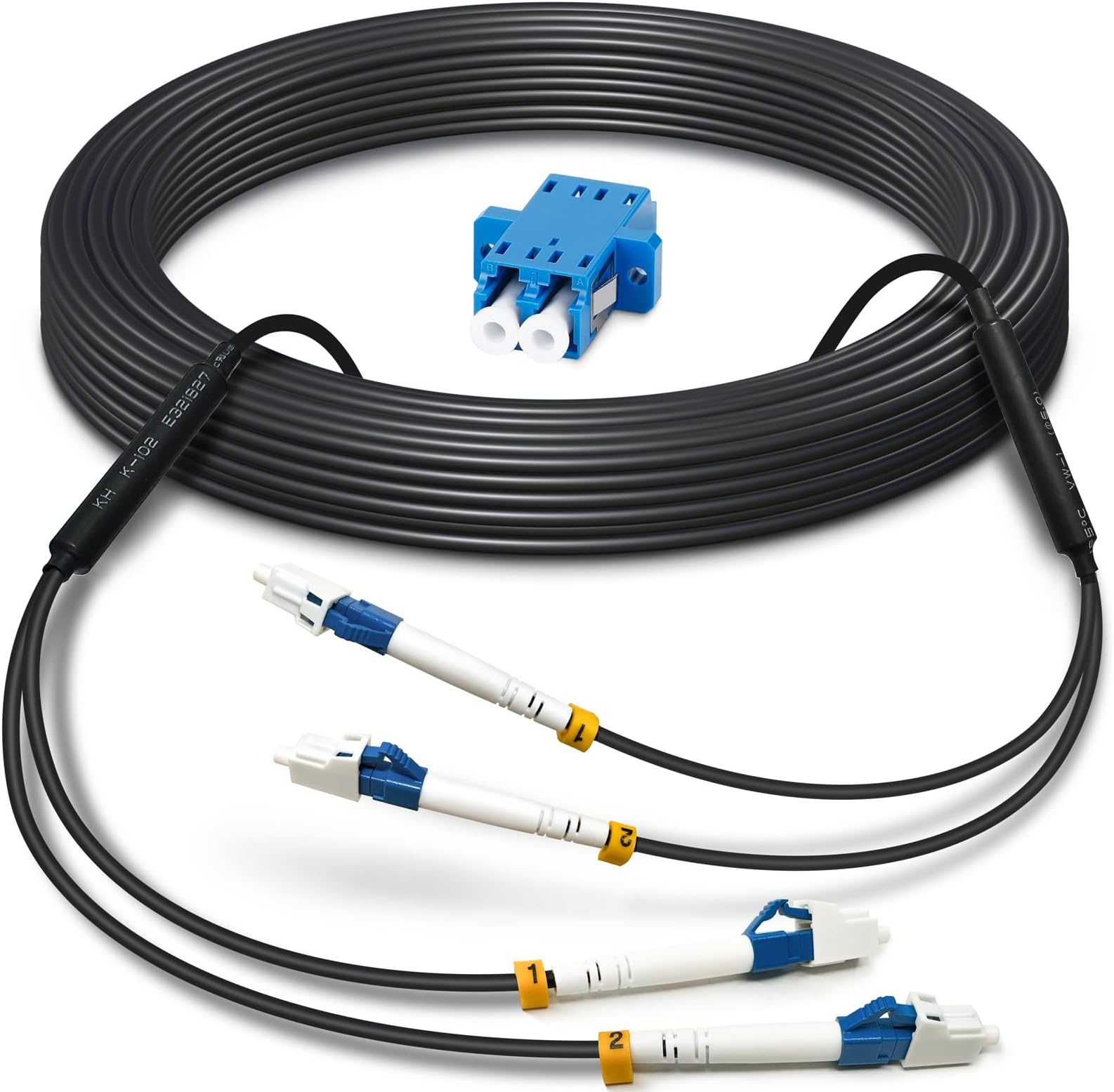 100ft/30m LC to LC Armored Outdoor Fiber Optic Cable, Single Mode Duplex Fiber Patch Cable, 9/125um LC Fiber Jumper, (OS1/OS2 Compatible), Low Friction LSZH, Black