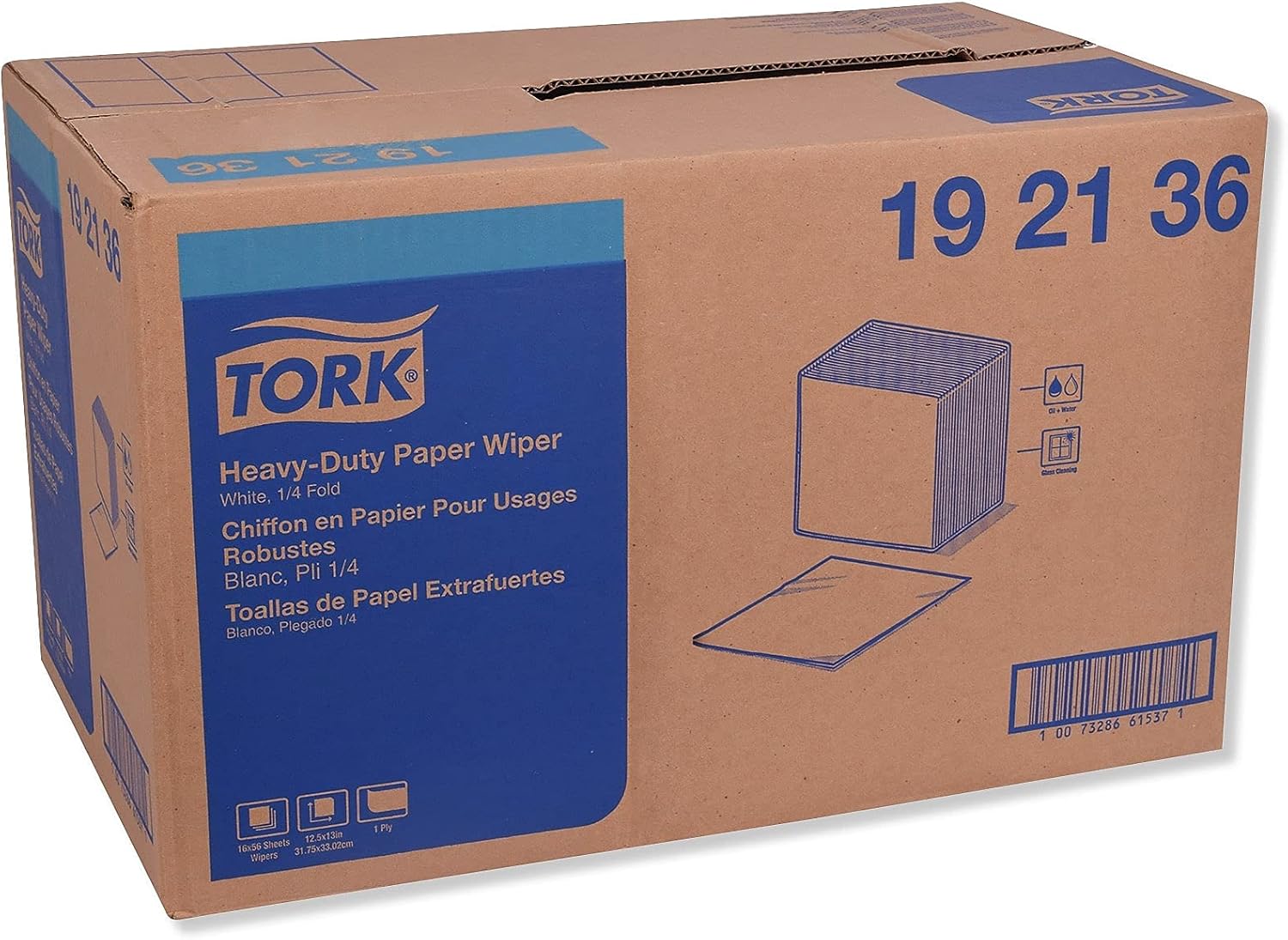 Tork 192136 Heavy-Duty Single-Ply 1/4-Fold Paper Wipers, White