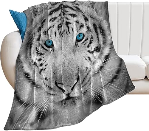 Wild White Tiger Flannel Fleece Throw Blanket Soft Warm Lightweight Fuzzy Plush Blankets for Bed Couch Sofa 60x80
