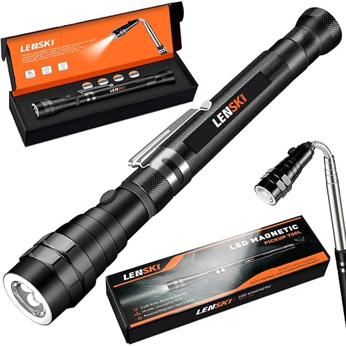 Lenski Gifts for Men Dad Husband Flexible Magnetic Pickup Tool with LED | Magnetic Flashlight Pickup Tool, Gifts for Husband Dad, Birthday Gifts for Him Husband Father, Stocking Stuffers for Men