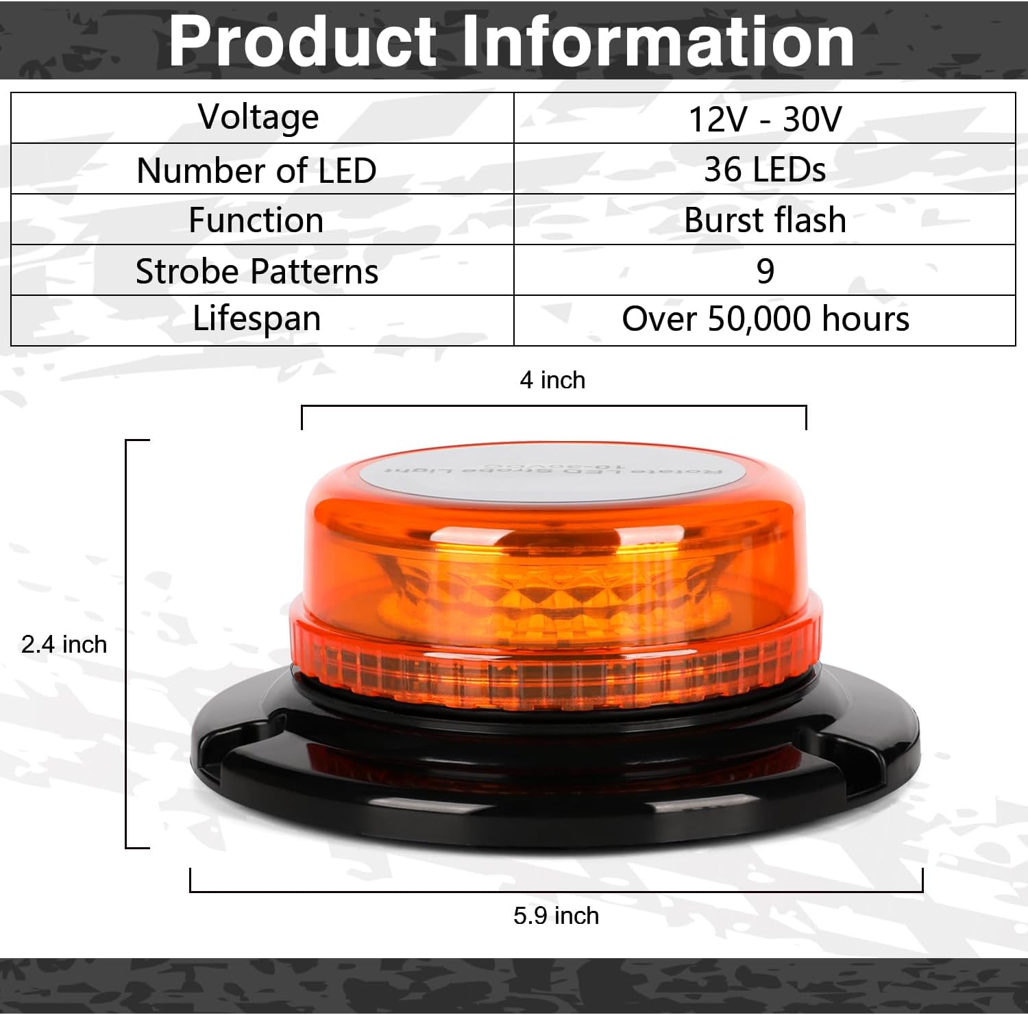 RONSTA 2 Pcs Beacon Lights for Trucks LED Strobe Light, 12V-24V Amber 36 LED Warning Safety Flashing Lights with Magnetic and 16 ft Straight Cord for Vehicle Forklift