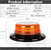 Vista 2 de RONSTA 2 luces de baliza para camiones, luz estroboscópica LED, 12 V-24 V, ámbar, 36 luces LED intermitentes de seguridad con magnético y cable