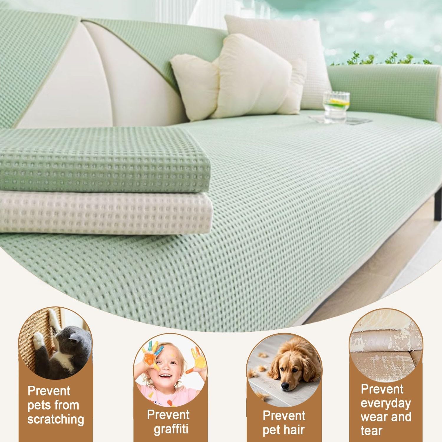 Sofa Cover L Shape Couch Covers 3 Seater Covers for Dogs New Sofa Cushion Non-Slip slipcovers Furniture Protector pet Furniture Coverss(White,110 * 210cm)