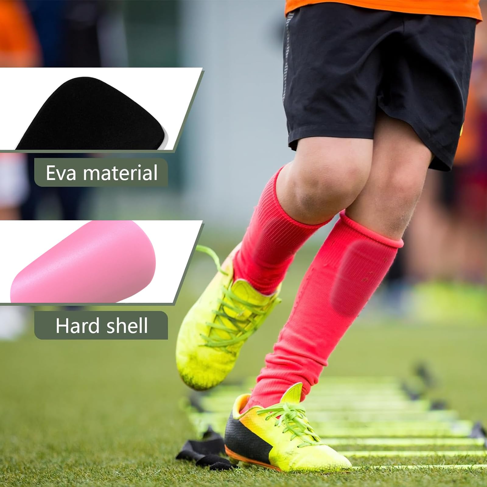 PATIKIL Parastinchi Da Calcio Taglia L – Cuscino Protettivo In PVC E EVA Per Adulti E Giovani, Protezione Per Gli Stinchi, Colore Nero