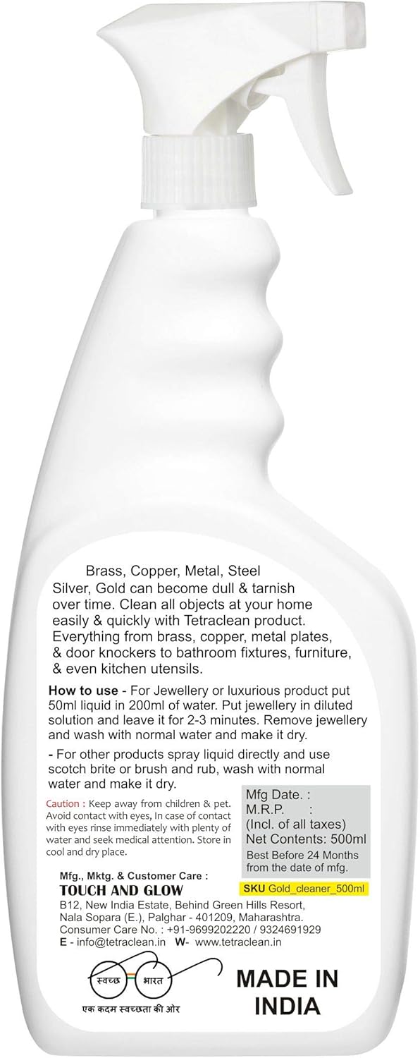 Brass, Metal, Copper, Steel, Silver and Gold Cleaner/Jewellry Cleaner in 500ml Spray Bottle