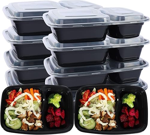 DODHEG Recipiente de alimentos de 34 onzas con 2 compartimentos, contenedores para llevar, 10 recipientes de preparación de comidas, recipientes de