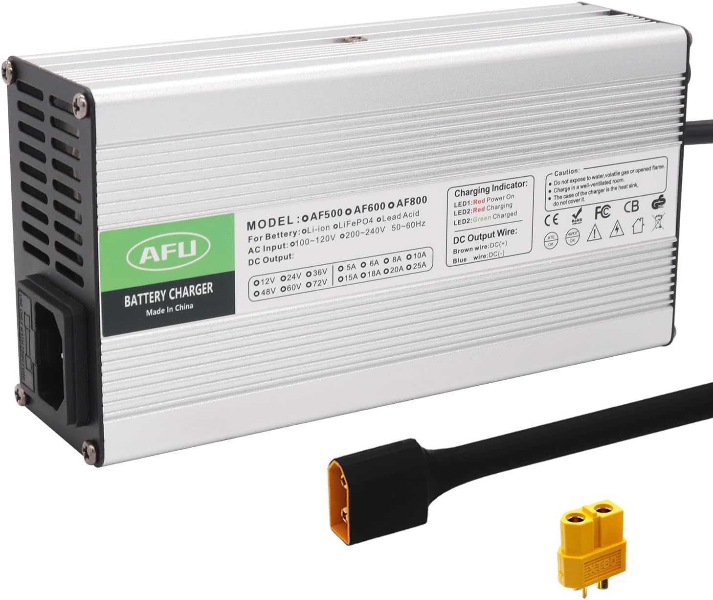 29.4V 15A Li-ion Battery Charger Silver Aluminum Case Fully Automatic for 7S 24V Lithium Battery Pack with XT60 Male Plug