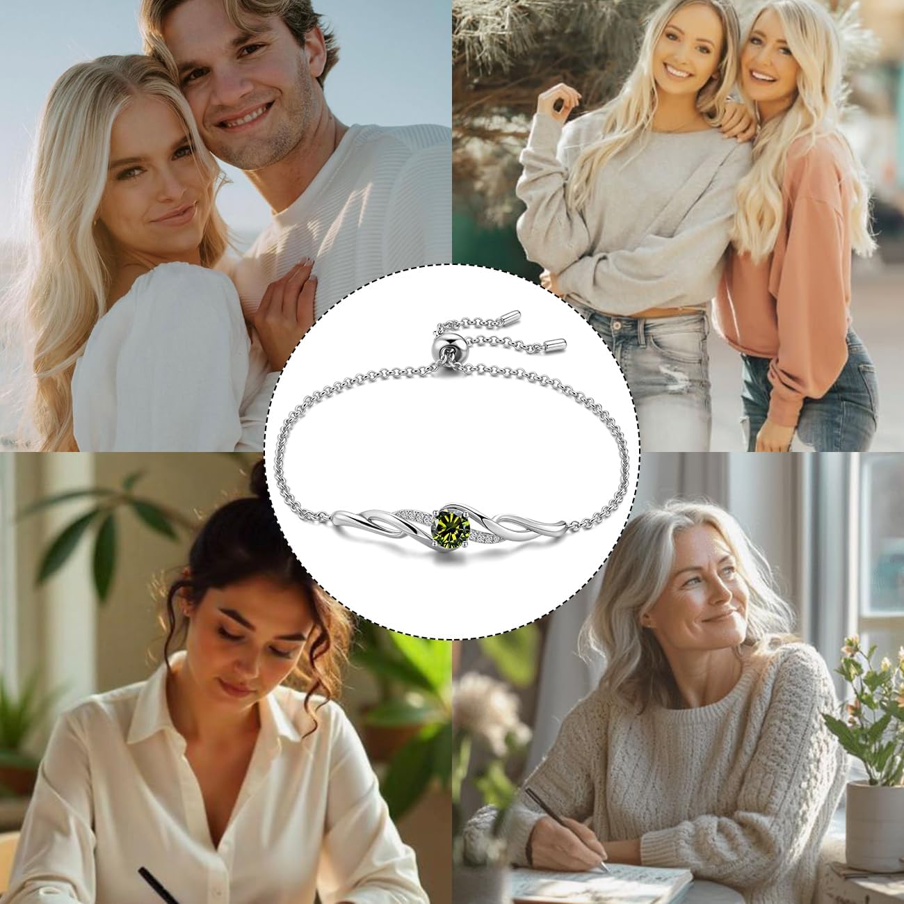 Sterling Silver Twisted Vine Birthstone Bracelet Adjustable Bolo Chain Cubic Zirconia Hypoallergenic Jewelry Gift for Women Birthday Anniversary Christmas