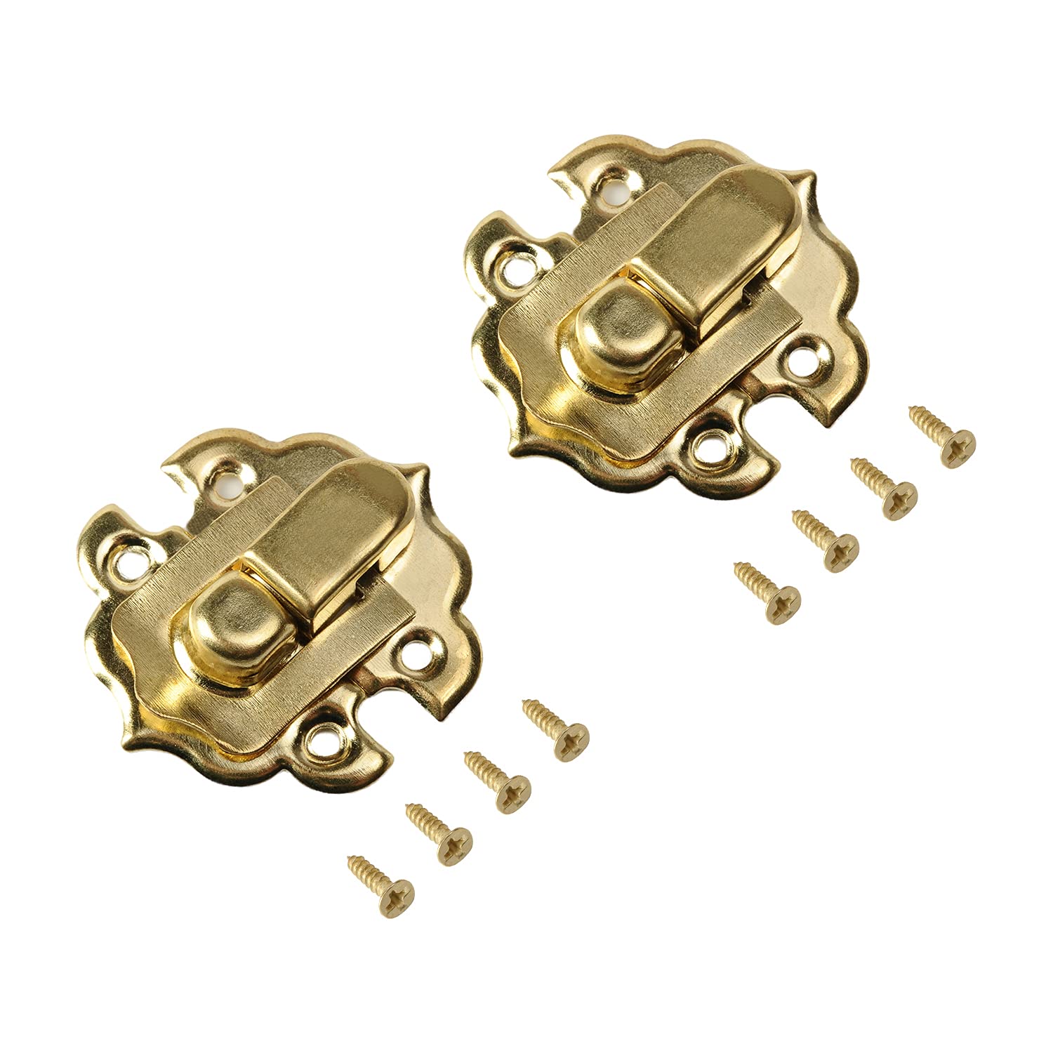 Mromax Gold 2Pcs Box Buckle Latches Catch Toggle Hasp 1.18" X 1.14" For Jewelry Case Vintage Box Wooden Case Hasp Lock Latch