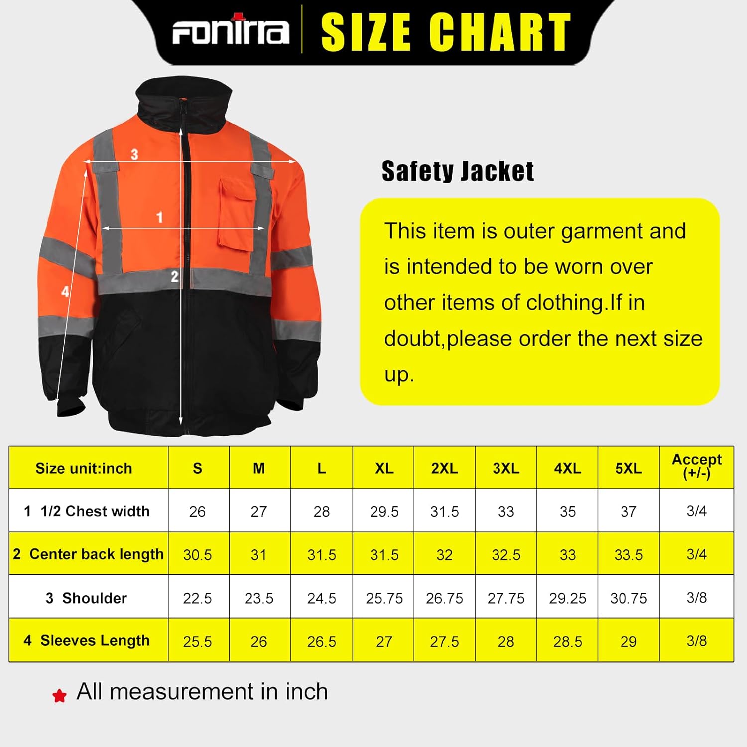 FONIRRA High Visibility Safety Bomber Jackets with Fleece Liner,ANSI Class 2 Reflective Waterproof Jacket for Men - Image 7