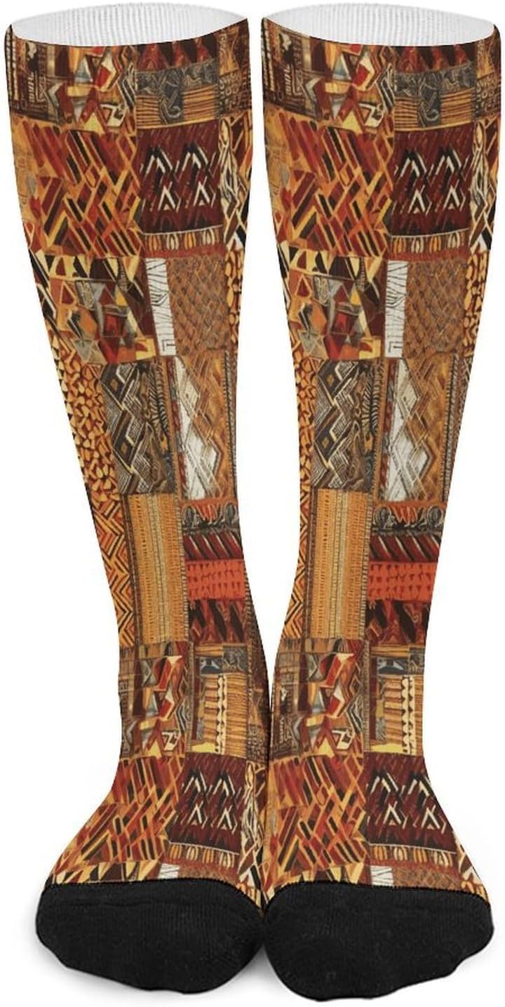 African Textile Patchwork Crew Socks Calf Socks Athletic Crew Sock