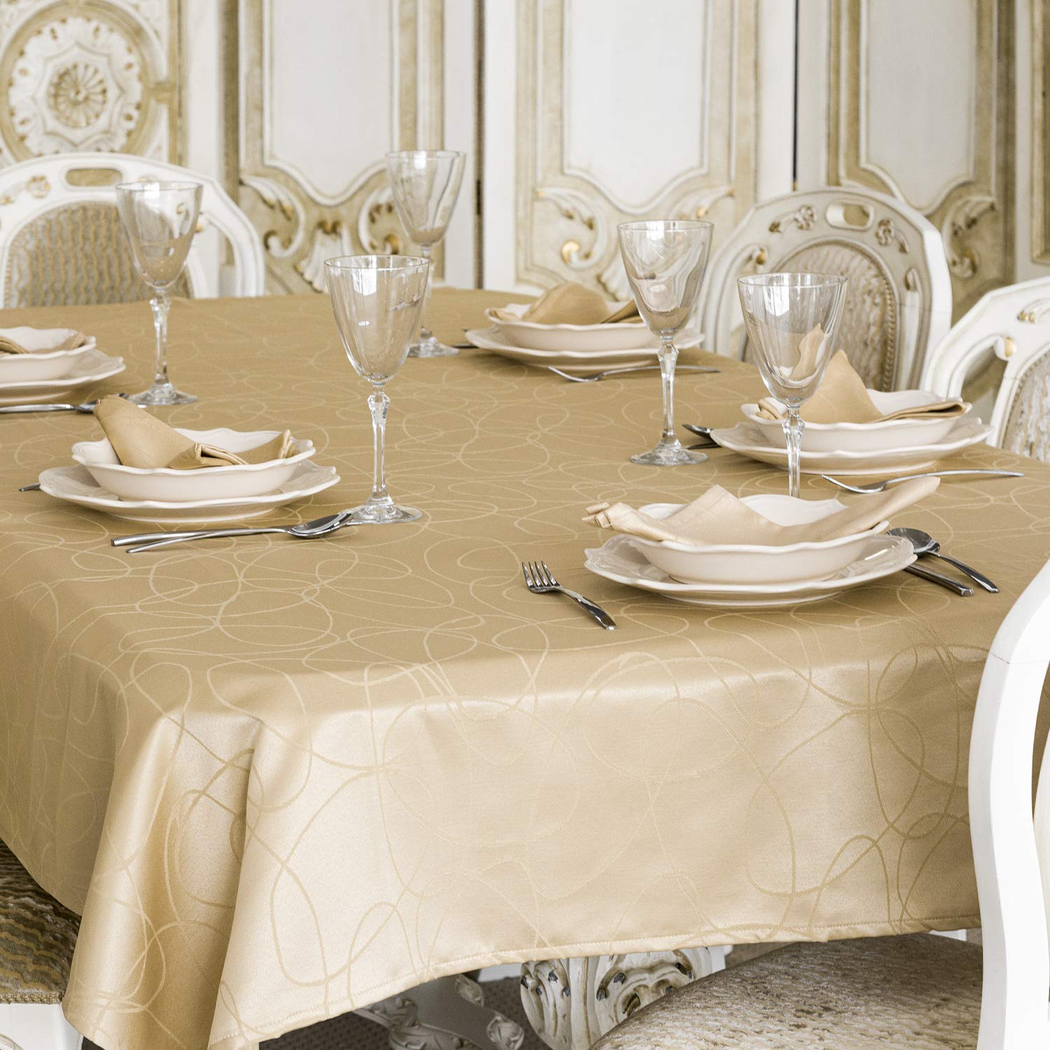 BGEUROPE LUXURY BEIGE TABLECLOTH - ANTI STAIN TREATMENT - LARGE SIZES - LINES (59 x 98 (150x 250cm))
