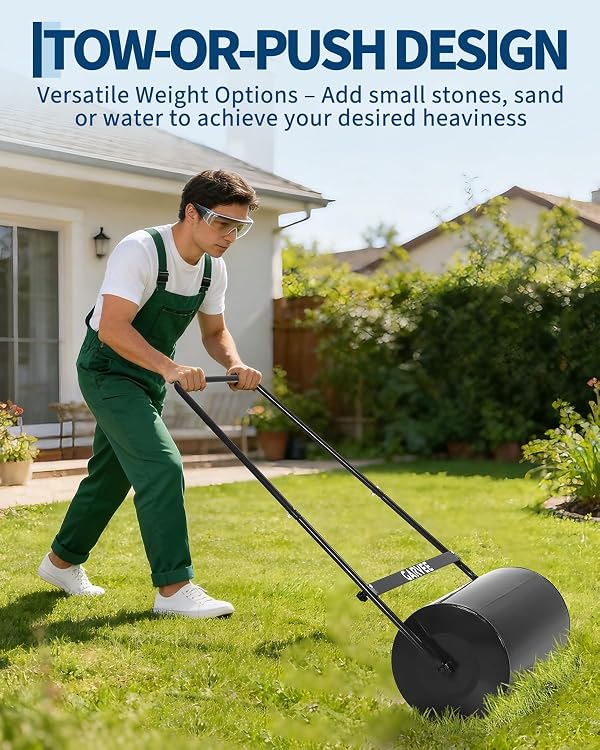 Garvee Lawn Roller, 23 Inch Push & Tow Behind Lawn Roller, Heavy Duty Steel Sod Roller with U-Shaped Handle, with 13 Gal Water Sand Filled Grass Flattener for Garden Farm Yard Park by Garvee - Image 6