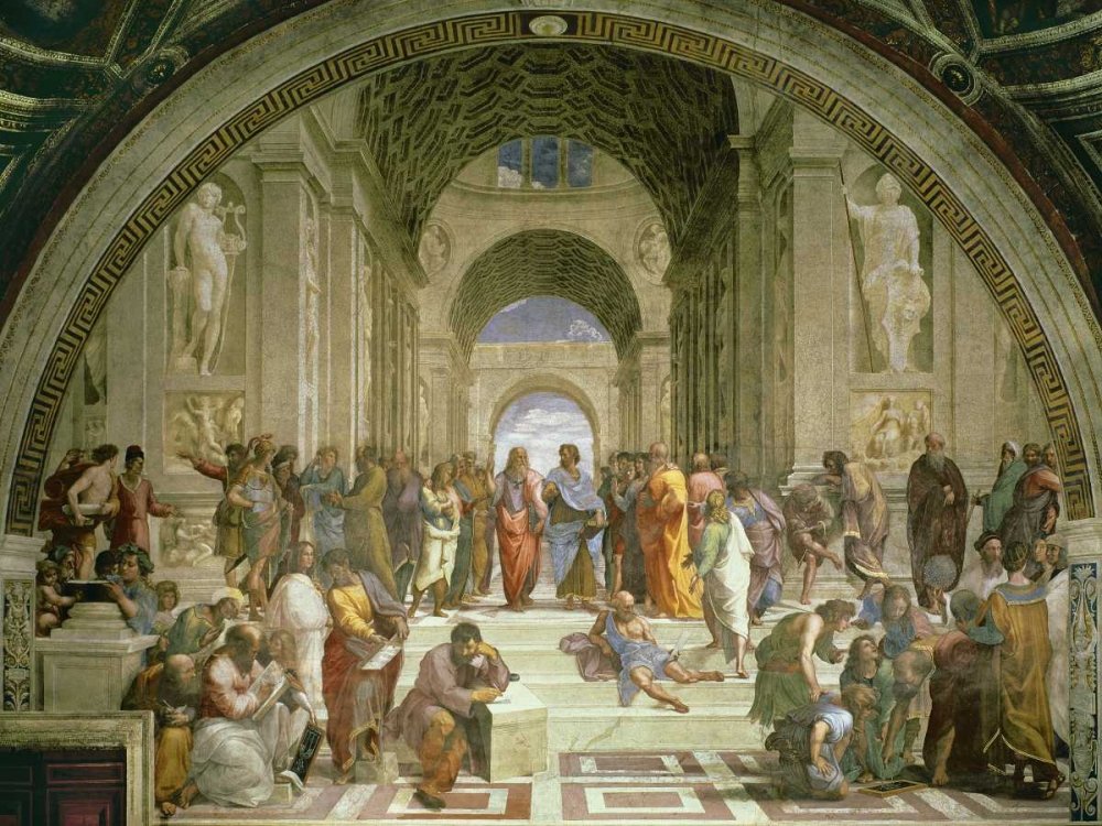 Scuola di Atene Raffaello Leinwand, horizontal, Kunstdruck, Scuola di Atene, schwebender Rahmen 23_X_31_in