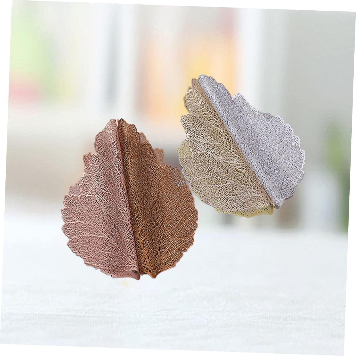 LABRIMP 4pcs Creative Leaf Shape - Cup Mats Bronze Silver and Rose for Home Hotel and Restaurant Table Settings