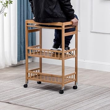 3 Tier Bamboo Storage Cart - Removable Rolling Utility Kitchen Organizer With Mobile Shelving Unit - Serving Tower Rack for Bathroom, Laundry and Narrow Places
