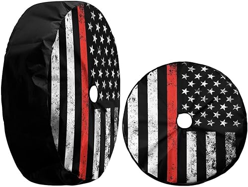 Miniatura 3 de Foruidea Cubierta de neumático de repuesto de bandera de bombero patriótico de Estados Unidos con agujero de cámara de respaldo para llanta, para