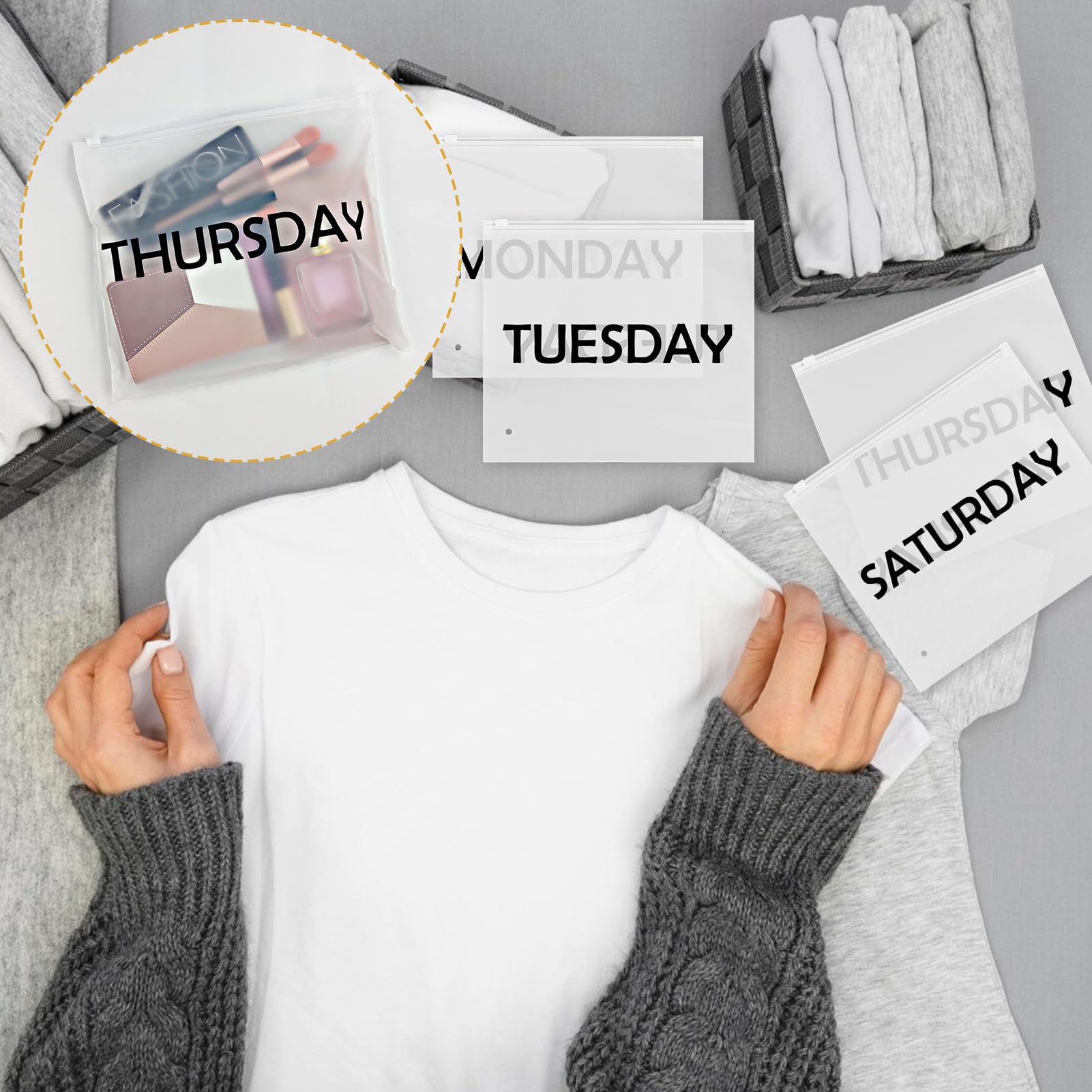 14 szt. kostek do pakowania dni tygodnia, organizery bagażowe do walizki, plastikowe torby na zamek błyskawiczny do podróży, plastikowe torby organizujące, z zamkiem błyskawicznym, kostki do pakowania