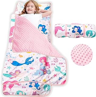 Nap Mat- Toddler Nap Mat with Pillow & Fleece Blanket- 55''*23''*2'' Nap Mat for Toddlers- Nap Mats for Preschool, Daycare
