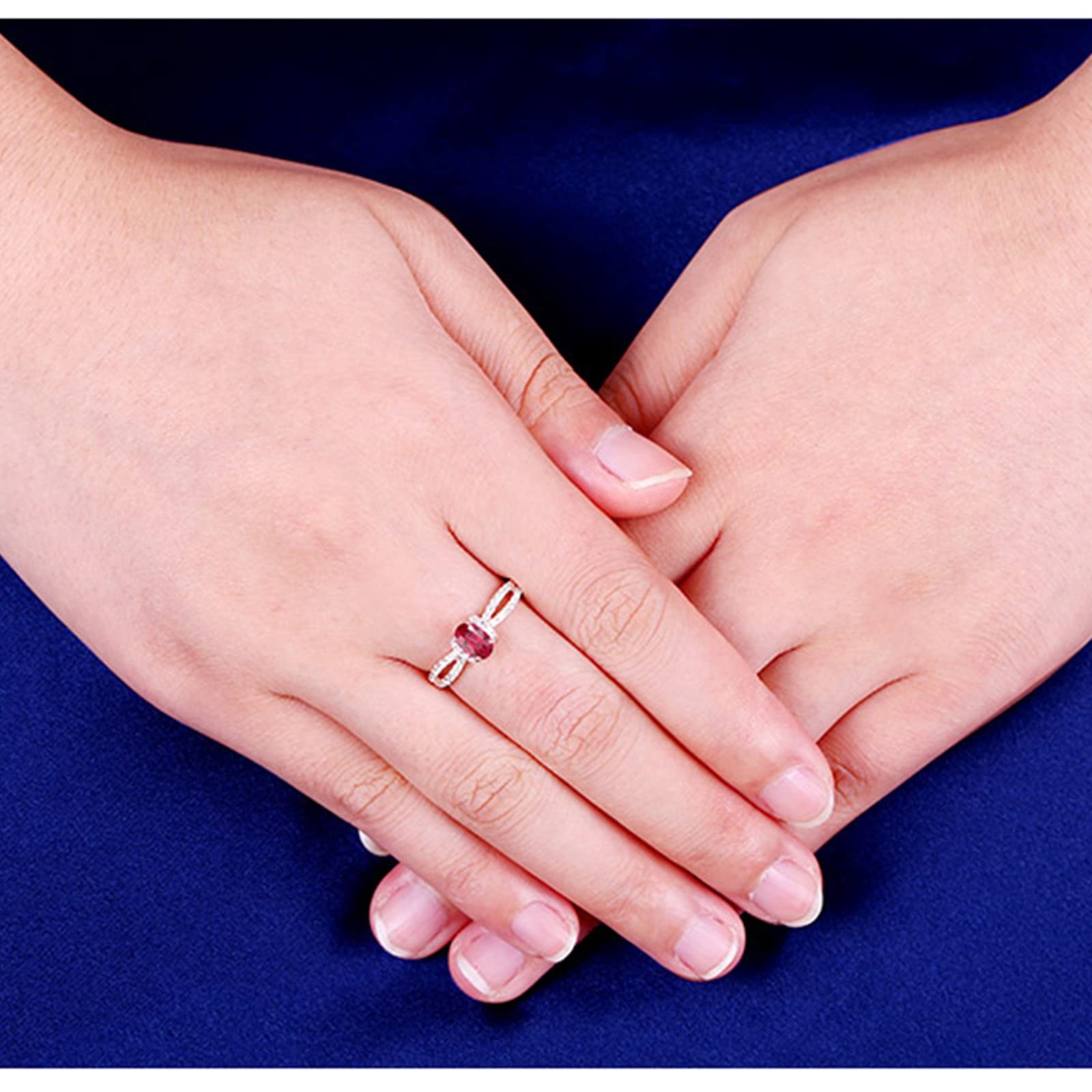 Anillo de mujer vintage, anillos de mujer de oro rosa de 18 quilates de 0,57 ct con diamante y rubí redondos de dos hilos rojos, ovalado, alianzas de compromiso para mujer