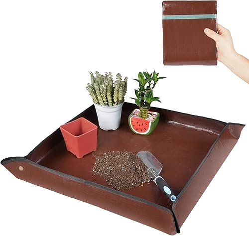 Miniatura 39 de Tapete grande para macetas para trasplante de plantas de casa y control de mezcla de suelo, impermeable, bandeja de trasplante de plantas, Naranja