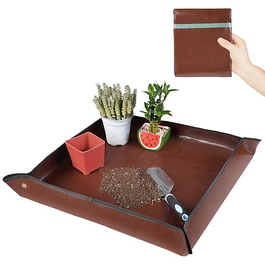 27"x 27" Repotting Mat for Indoor Plant Transplanting and Mess Control Foldable Waterproof Potting Tray-Easy to Clean Gardening Gifts for Plant Lovers