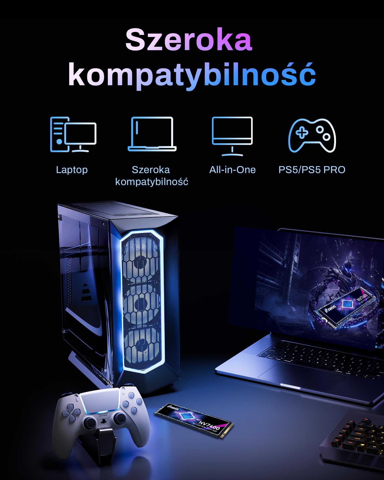 BIWIN Black Opal NV7400 1TB SSD, prędkość odczytu do 7400 MB/s Gen4x4 NVMe M.2 2280, wewnętrzny dysk SSD PCIe 4.0 TLC do gier, gotowy na PS5, laptop i komputer stacjonarny