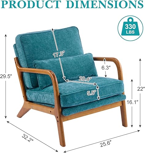 Miniatura 110 de Karl home Silla decorativa moderna de mediados de siglo con almohada, silla tapizada de tela bronceadora, con brazo de salón con marco de madera