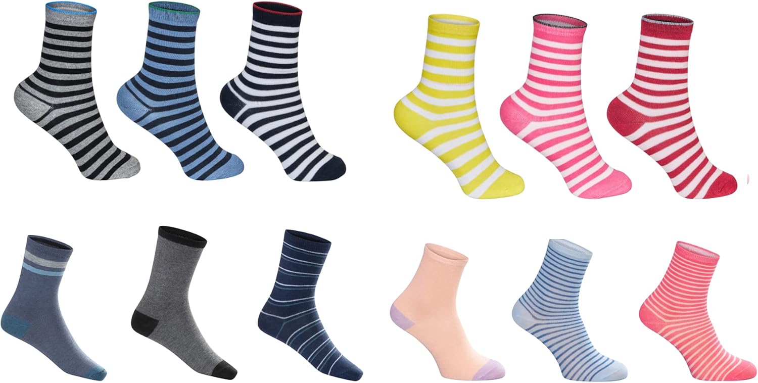 SG S.GIGEL 12 pares de calcetines infantiles para niños y niñas con un alto contenido de algodón Calcetines de deporte infantiles en varios diseños / tallas 23-26, 27-30, 31-34, 35-38