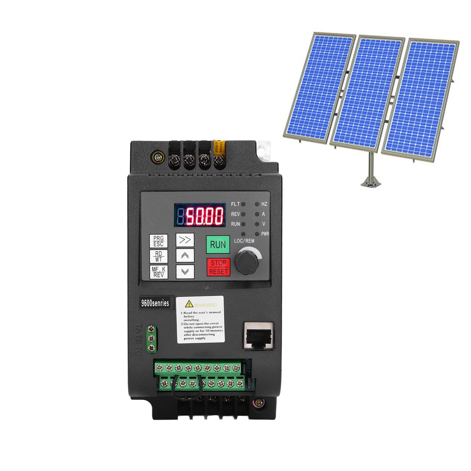 Yosoo Health Gear Inversor de Frecuencia Variable Inversor Fotovoltaico de Aluminio ABS DC400 a 700V Entrada AC 3PH 0 a 380V 0 a 650Hz 1.5KW para Sistemas de Bombas de Agua Solares