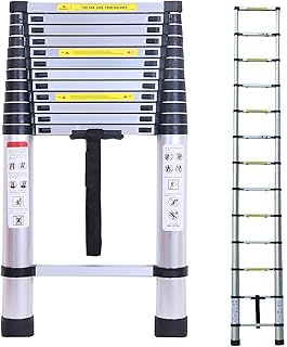 Telescopic Ladder 5M 12.5FT Extension Folding Foldable - Multi Purpose Ladder Aluminum DIY Single Straight Style Climb Telescopic Ladder Extendable Steps 330 Pound/150Kg Load Small Gift