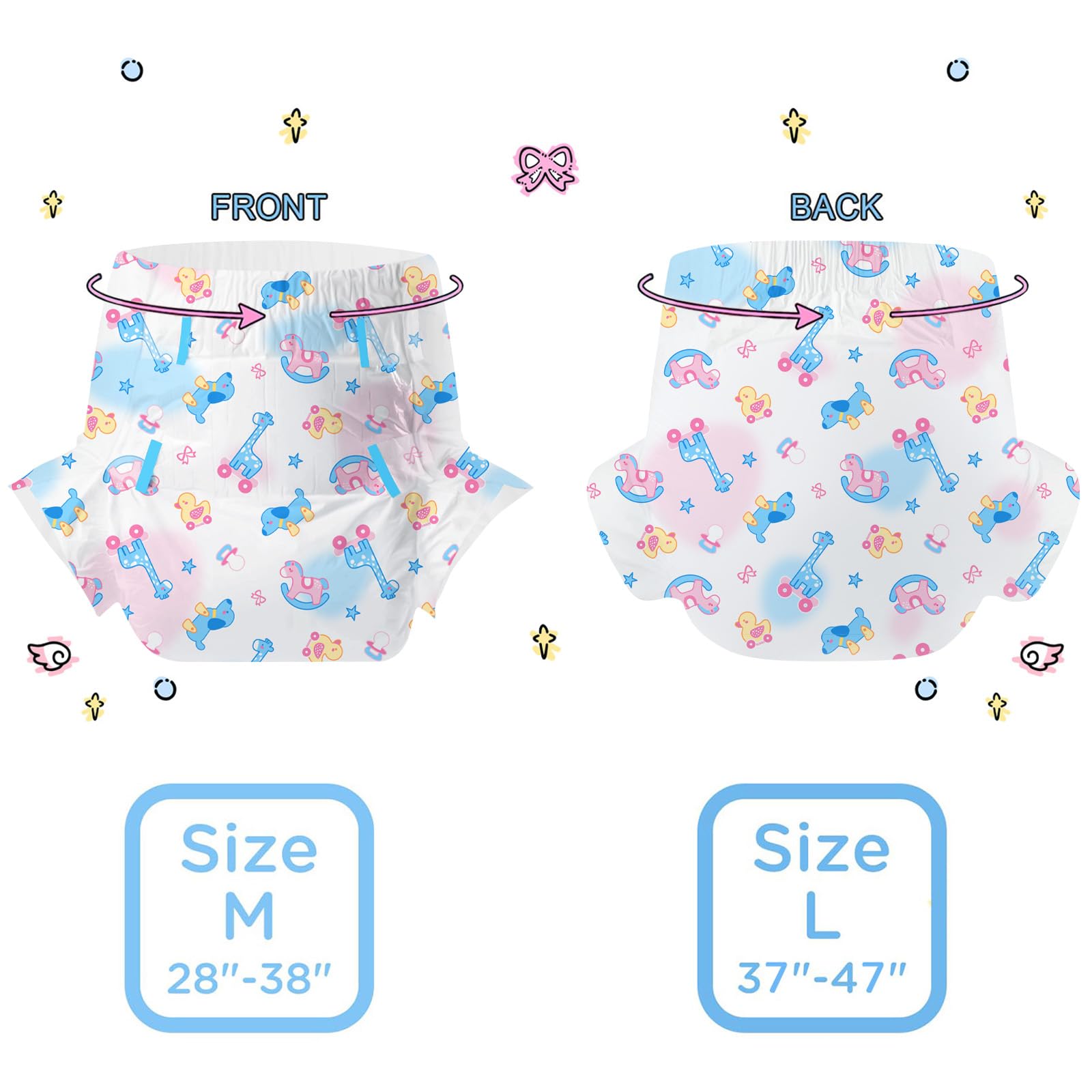 CutiePlusU 40 pañales para adultos con fuerte succión nocturna, Rocking Fun (L 37"-47")