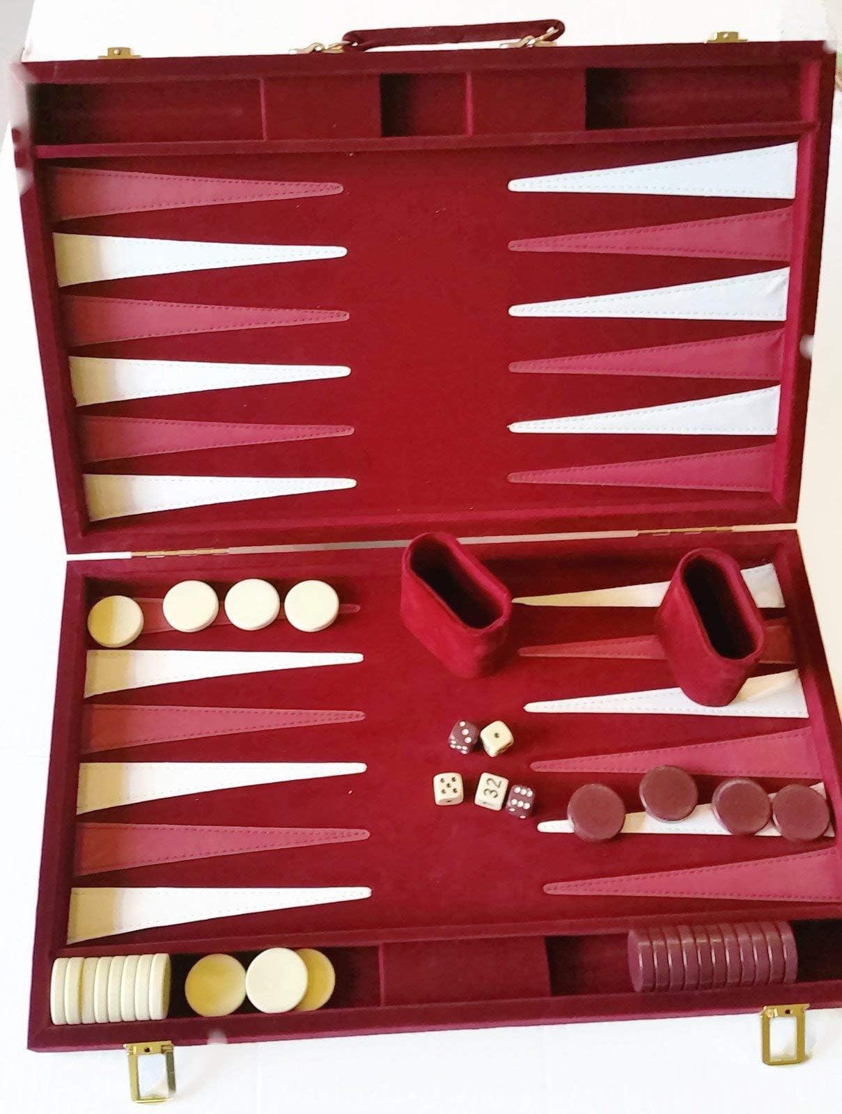 Jacquet Burgundy Backgammon Game Set with Deluxe Case 18" x 22"