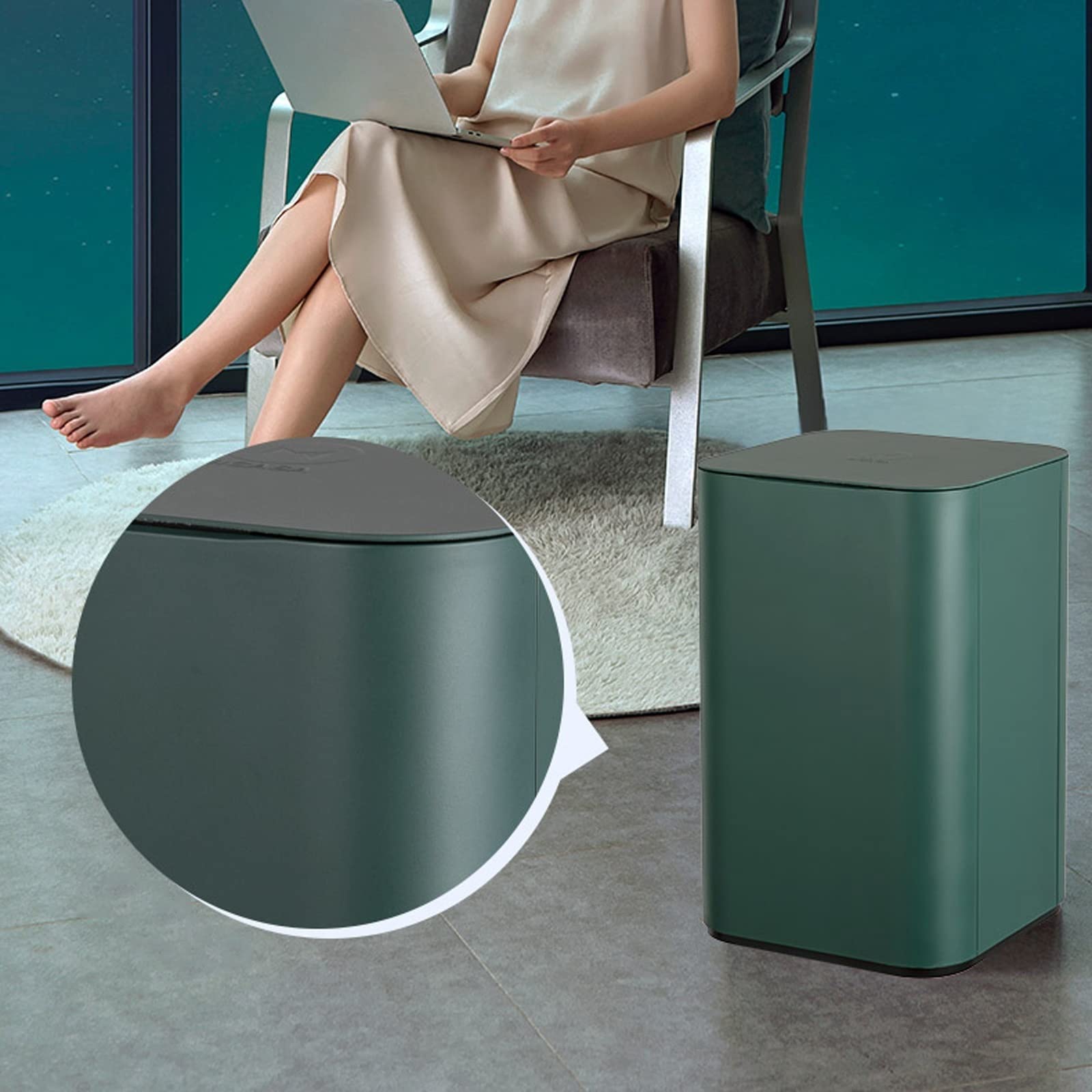 Bote Basura Cocina La Basura Interior De Inductiva Puede Lata Papel Inteligente Cuadrada Es Adecuada For Oficina del Dormitorio Doméstico Verde Oscuro
