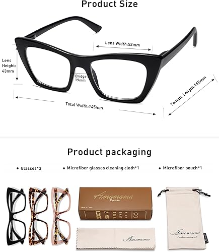 Miniatura 5 de AMOMOMA Anteojos de lectura de gran tamaño para mujer, diseño de ojo de gato a la moda, lector de computadora con luz azul AM6028