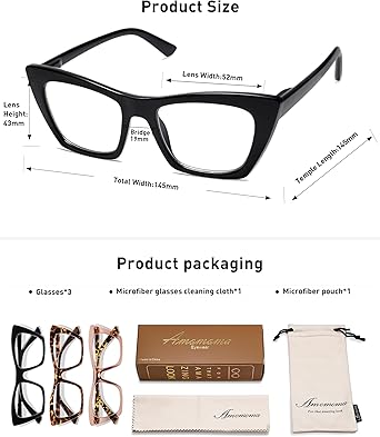 AMOMOMA Oversized Reading Glasses for Women,Trendy Cat eye Blue Light Computer Reader AM6028