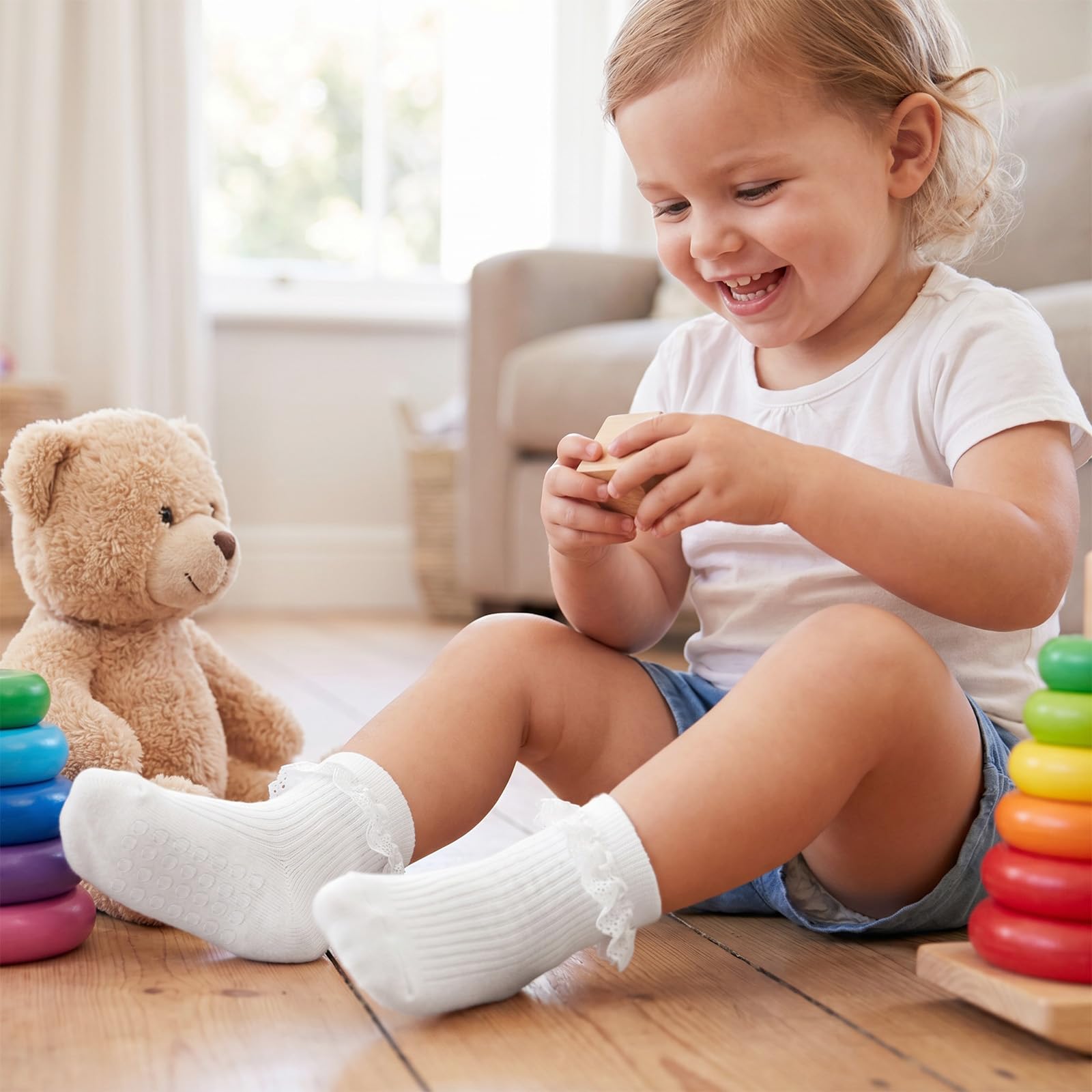 6 Pairs Socks Kids Baby Girls Anti Slip Floor Spring and Autumn Cotton Learning to Walk Unsteadily Lace — view 3