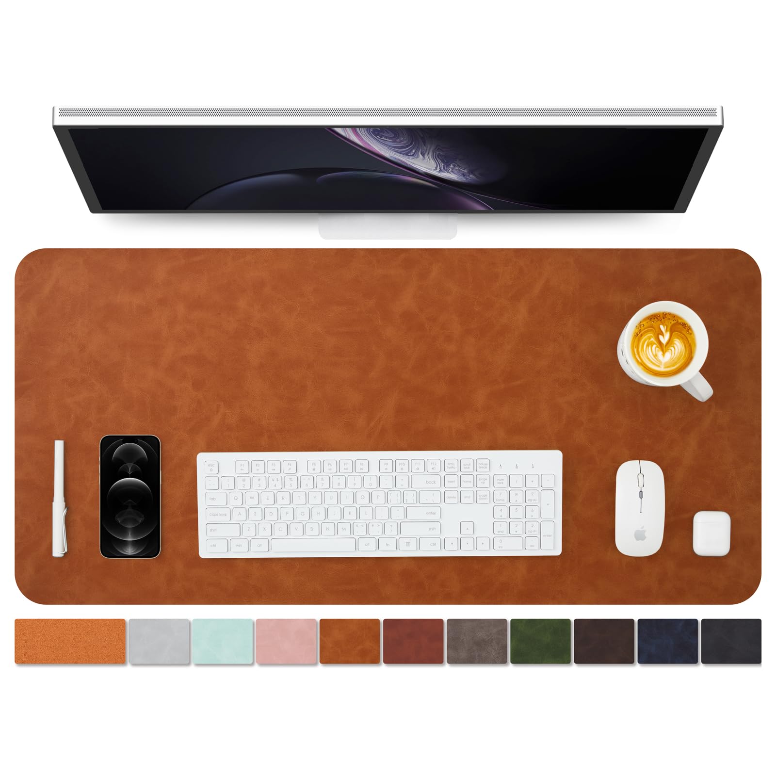 Distressed Leather Desk Mat - Non-Slip PU Desk Pad for Office and Home - Desk Organization and Accessories - Ideal for Large Mouse Pad and Desk Mats on Top of Desks(Tan,90cmx 43cm)