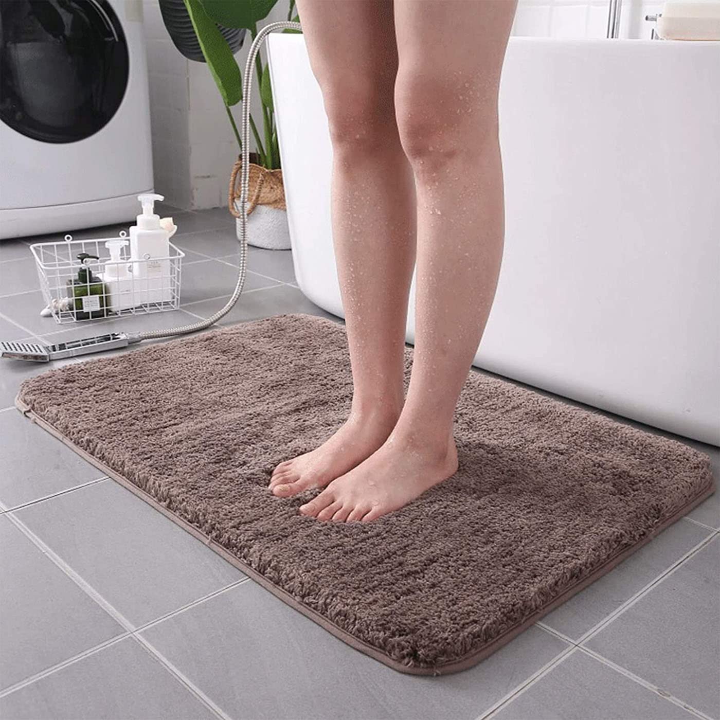 ZLZNX Tappeto da Bagno Tappetino Doccia Assorbente Antiscivolo Soffice Tappeti Bagno Microfibra, Tappetini per Il Bagno Assorbente d'Acqua Lavabile in Lavatrice,Marrone,70x140CM