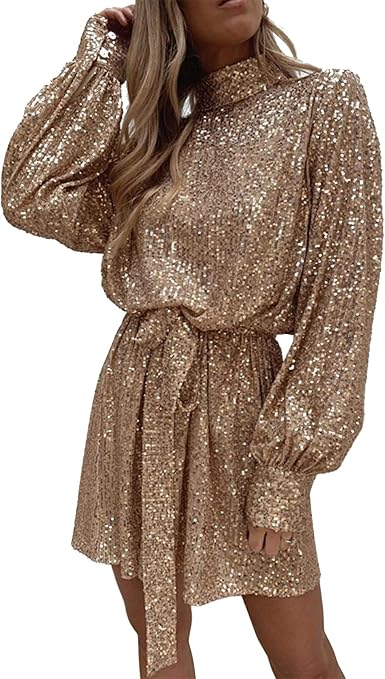 Women's Sequins Party Mini Dresses High 