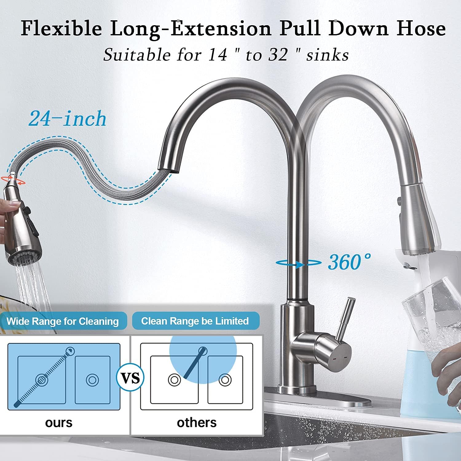 Touch Kitchen Sink Faucets with Pull Down Sprayer, ARRISEA Touch on Kitchen Faucet with Lead-Free and Leak Proof Technology, Smart Brass Touchless Kitchen Faucet with Deck Plate, Brushed Nickel, F19 - - 