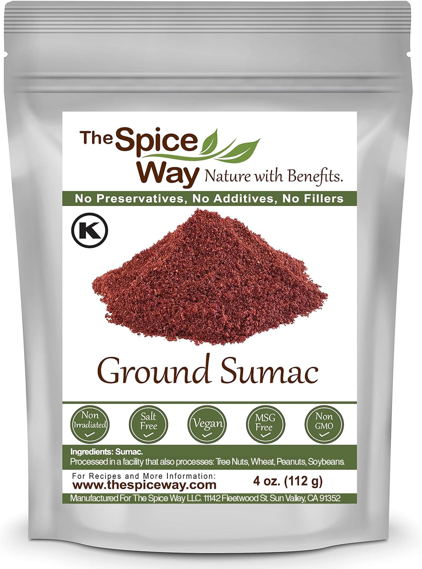 Pure 100% Sumac, No Salt, no GMO, no Irradiation, Spice Seasoning Powder 4 oz (resealable bag) (Sumak)