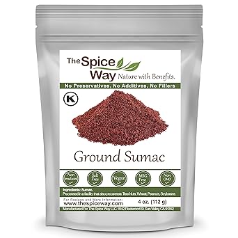 The Spice Way - Pure 100% Ground Sumac Spice, No Salt, no GMO, no Irradiation, Sumac Seasoning Powder 4 oz resealable bag SumakSumakh spice