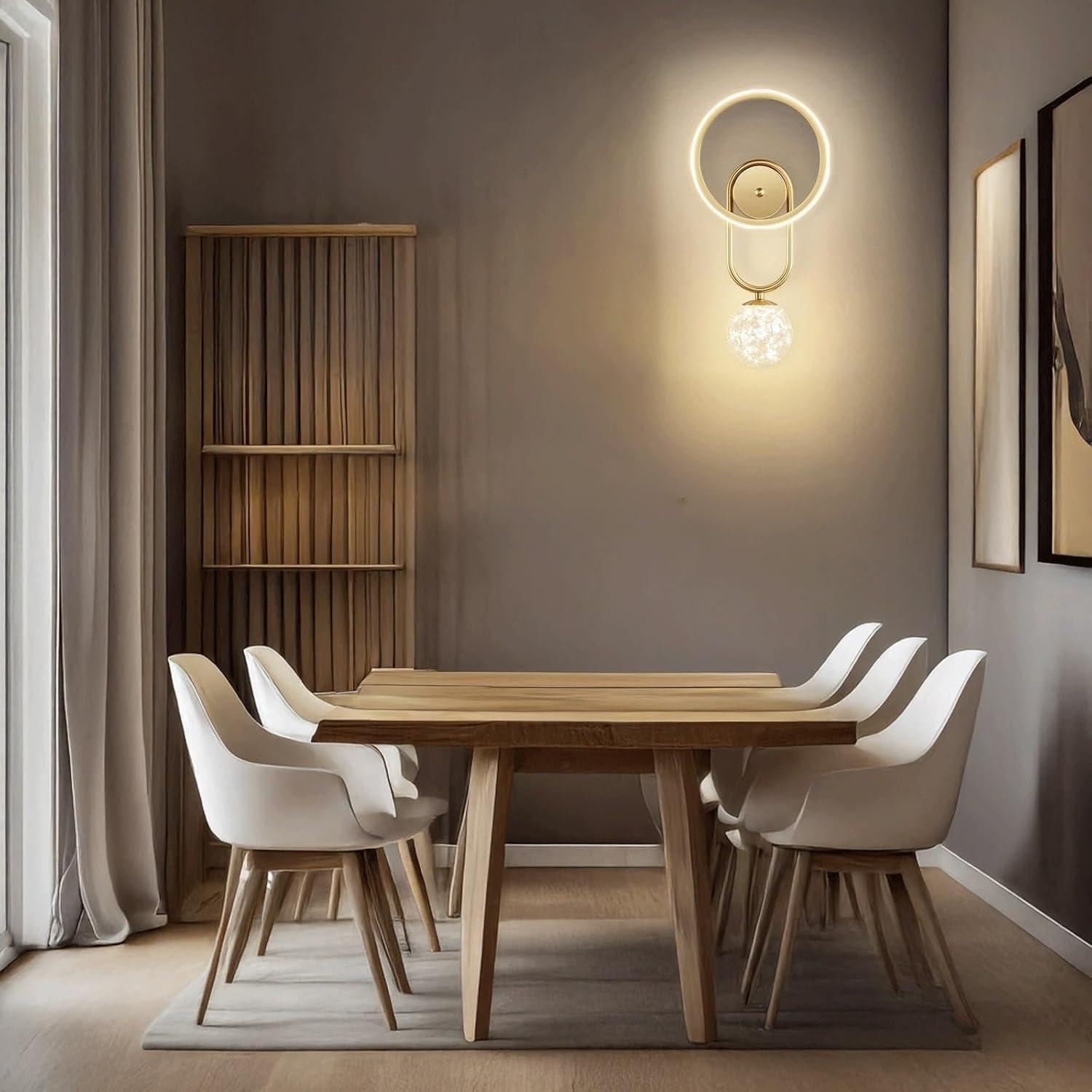 Modern Luxury Wall Sconce Gold Metal Geometric Ring & Glass Ball LED Wall Lamp Unique for Bedroom Apartment Hallway Restaurant Living Room Entryway Contemporary Art Decor Ambient Lighting