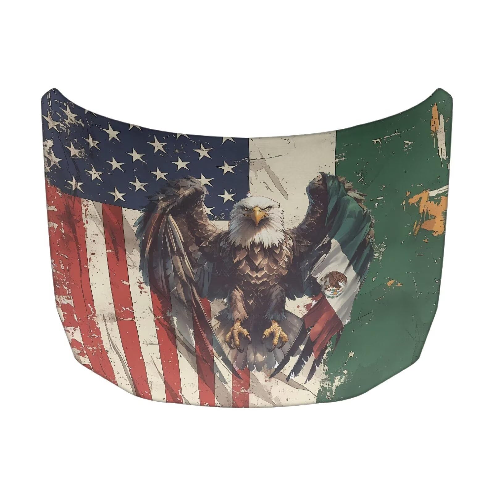 59×39 Inch Hood Cover for Cars Sedans SUV Trucks, Stretchable Car Hood Wrap Blankets, USA Flag and Mexican Flag Eagle Design, Waterproof Automotive Exterior Accessories
