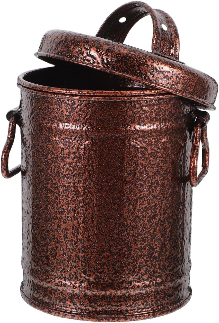 minkissy Outdoor Ashtray with Lid Vintage Galvanized Iron Metal Ash Bucket for Patio Home