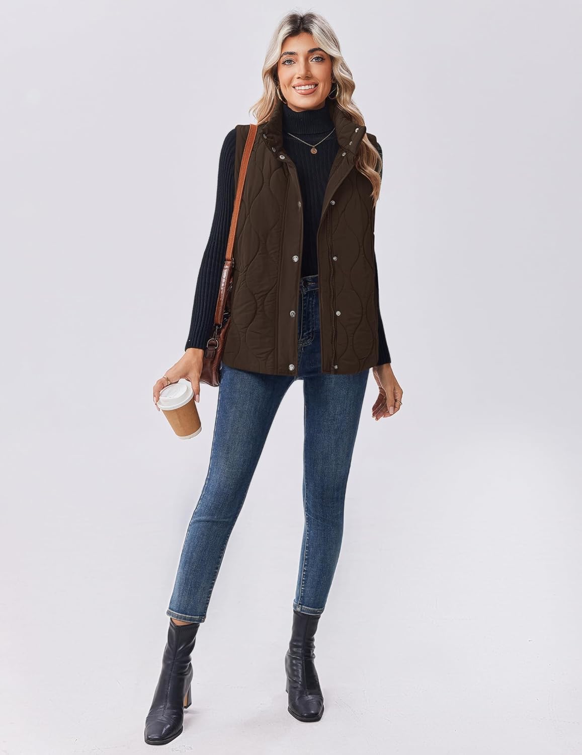 Zeagoo Puffer Vest Women Sleeveless Quilted Jacket Lightweight Snap Zip Up Stand-up Collar Down with Pockets Outerwear - Image 5