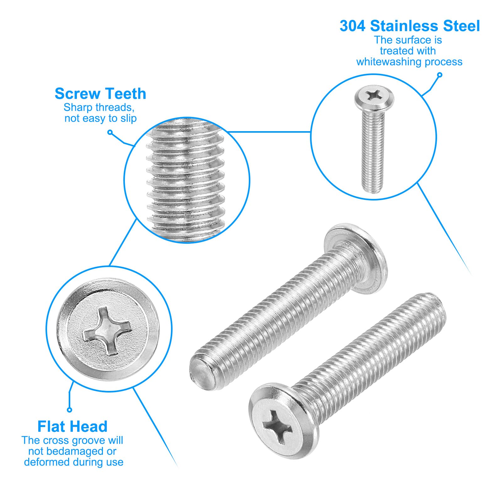PATIKIL Flat Round Head Phillips Screws, 2 Pack M10-1.5 x 50mm Binding Screws 304 Stainless Steel 18-8 Full Thread - Image 3