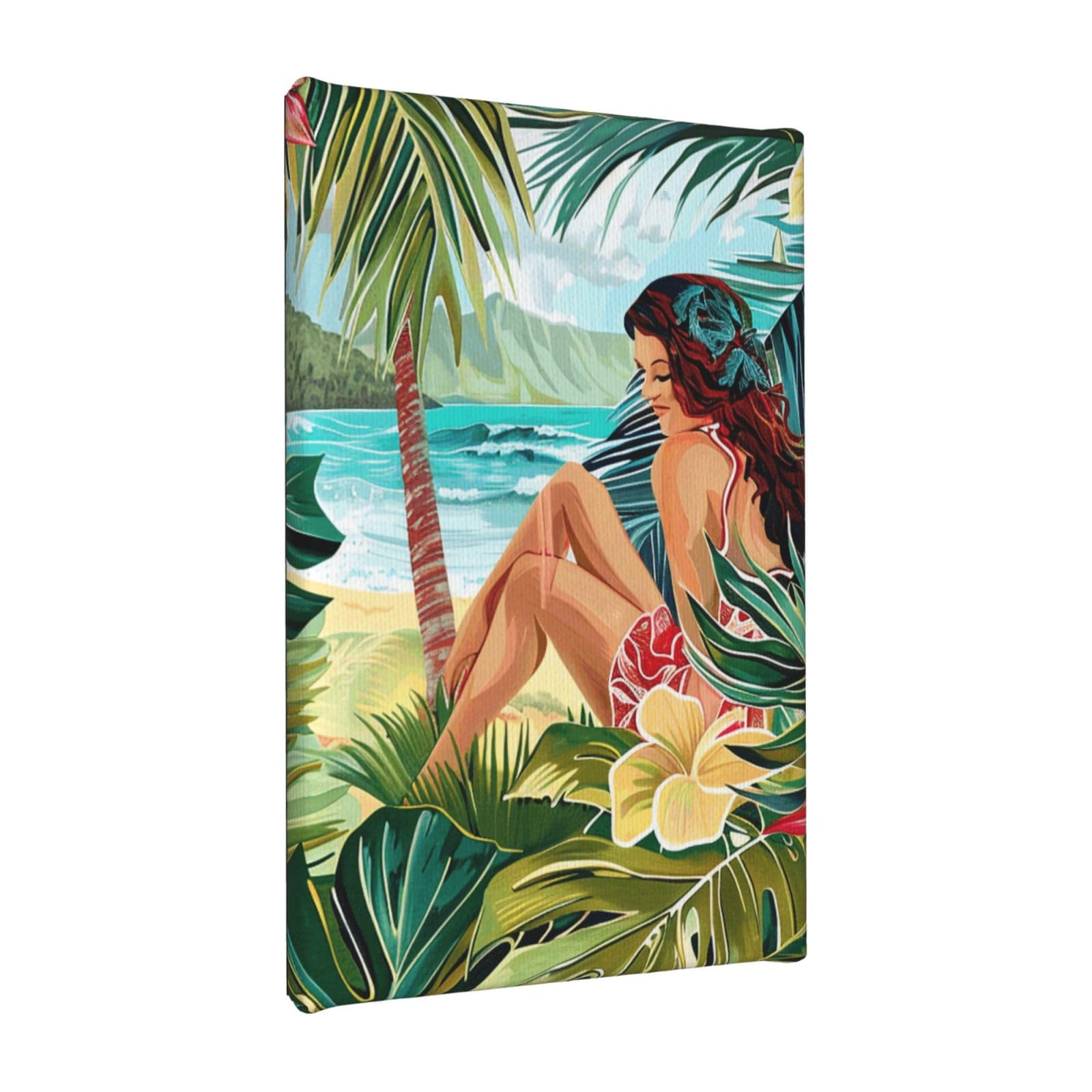 YKLJG summer hawaiian art Printed Wall Art Canvas Painting 20x30 CM Wooden Framed Picture Painting Artwork Prints for Bedroom Kitchen Home Office Decor